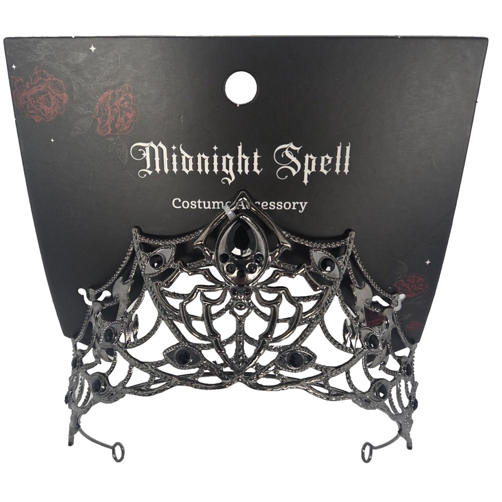 Midnight Spell Spider Web Tiara Adult OS Black Silver New Gothic Halloween Crown